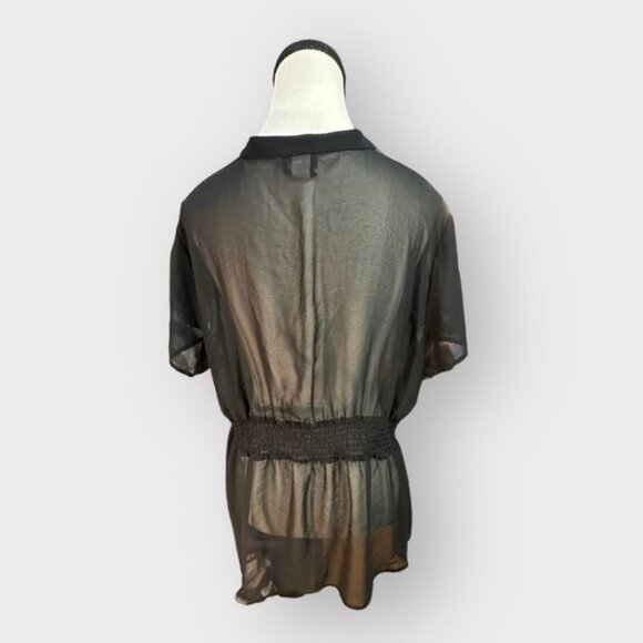Women’s Retro Torrid 1 Black Sheer Ruffle Button Down Banded Waist Top 1X 1XL - Picture 6 of 10